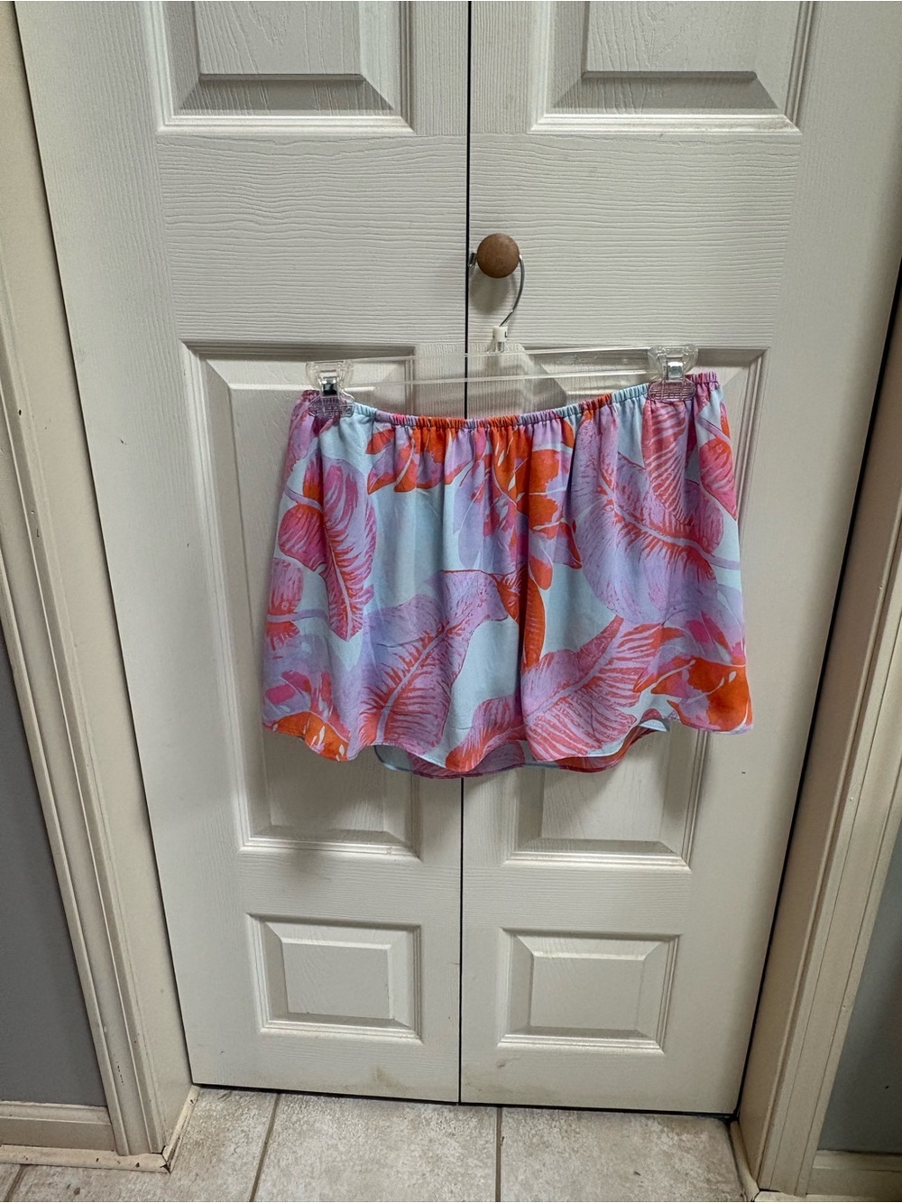 Buddy Love Light Blue Off Shoulder Top with Pink & Orange Tropical Print